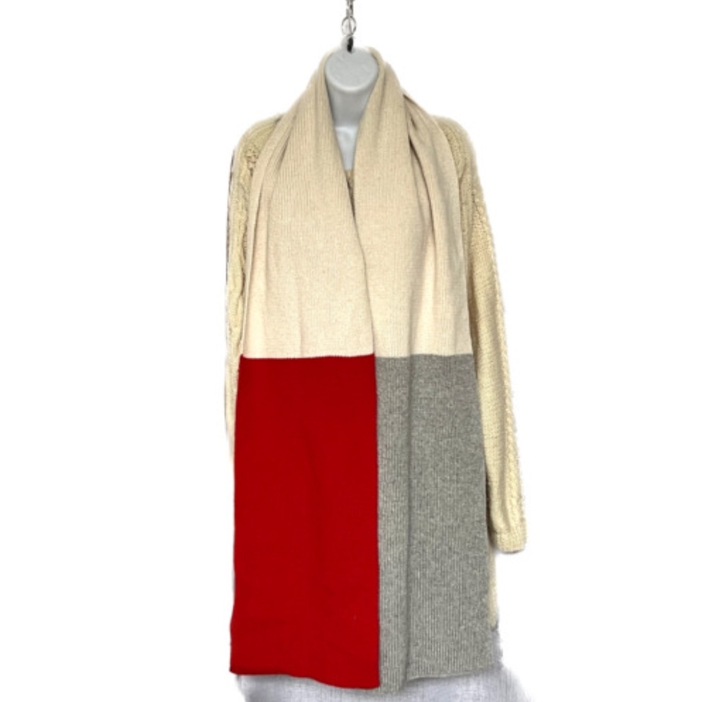 Indigo Family Collection Knit Scarf Red Gray Cream Rectangle NEW Tags Long